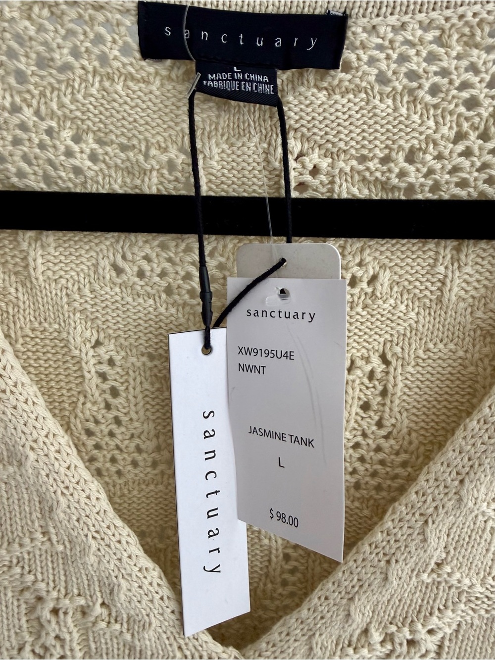 Sanctuary 🌼Cream Crochet Button-Front Tank! ☀️Size L NWT - Picture 3 of 5